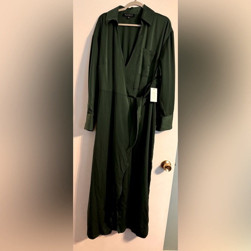 NEVER BEEN WORN: ELOQUII Satin Maxi Wrap Dress